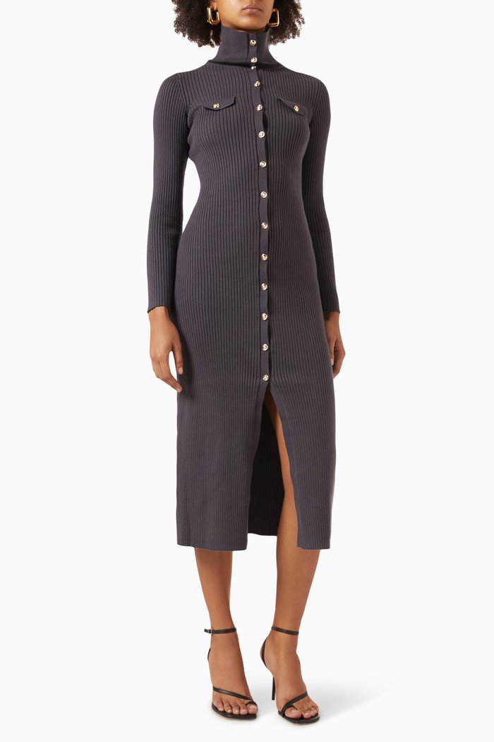

Zina Midi Dress in Rib-knit, Grey