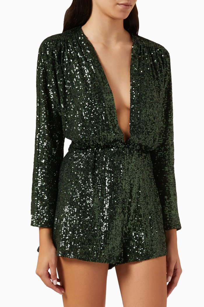 Iletis Playsuit in Sequin, Green