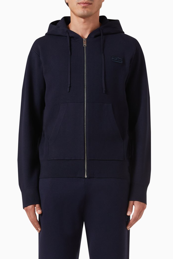

Home Logo Zip-up Hoodie in Viscose-blend, Blue