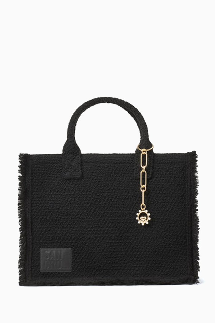 

Large Kasbah Fringed Tote Bag in Tweed, Black