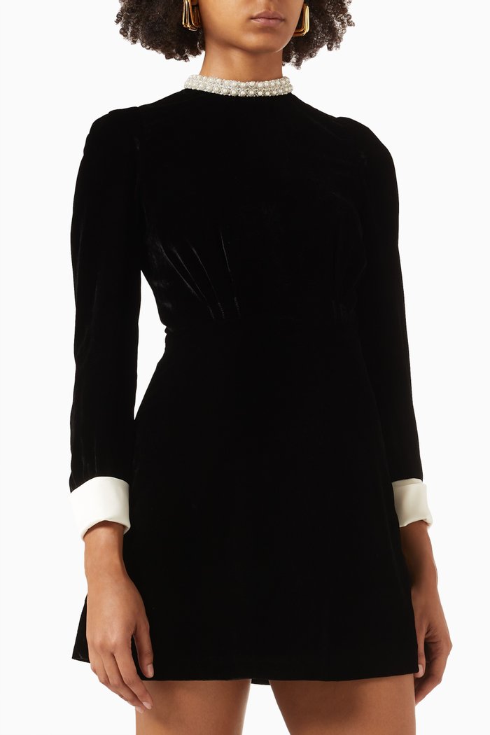 

Serena Mini Dress in Velvet, Black