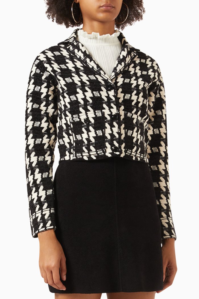

Bree Houndstooth Jacket in Cotton-knit, Black