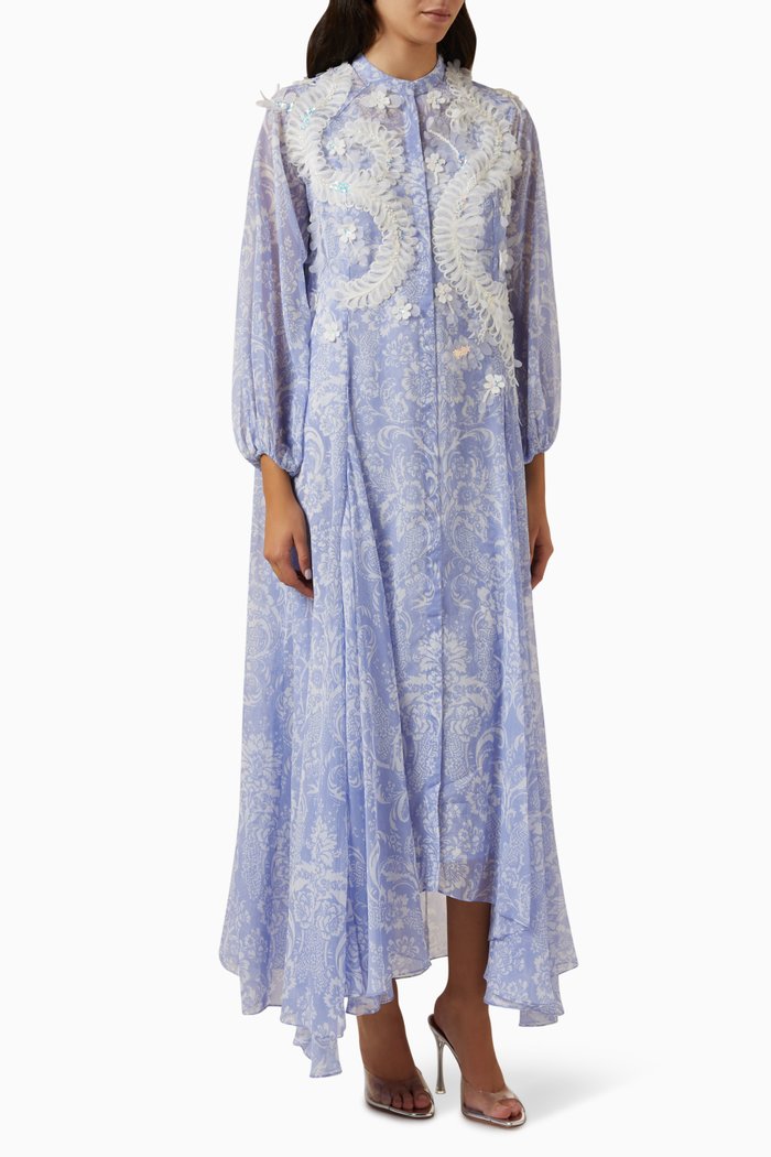 Naomi Embellished Midi Dress in Chiffon, Purple