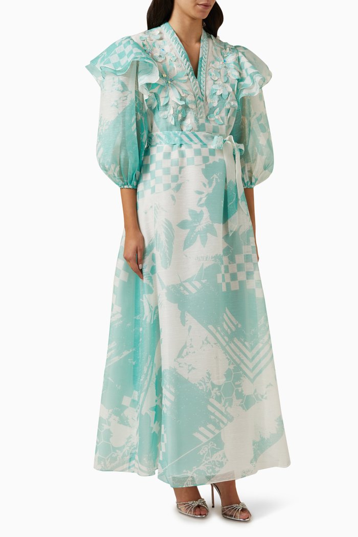 

Liana Embellished Maxi Dress in Organza, Green