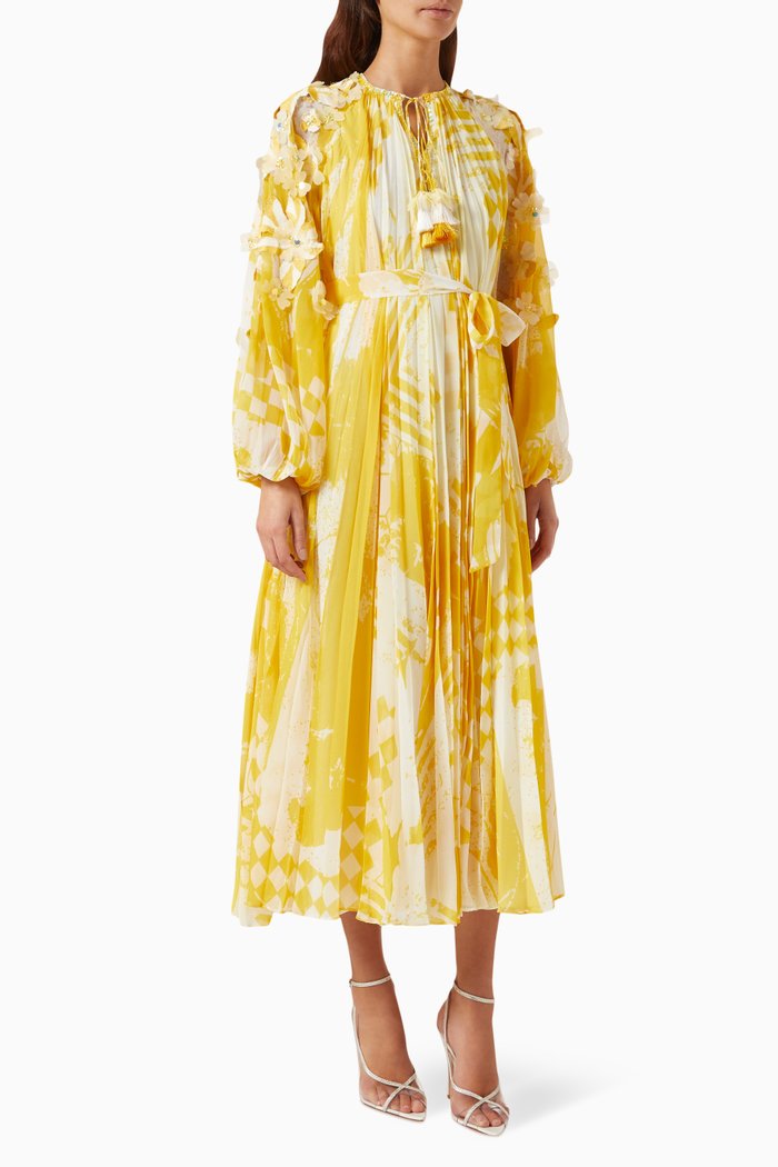 

Liana Embellished Midi Dress in Chiffon, Yellow