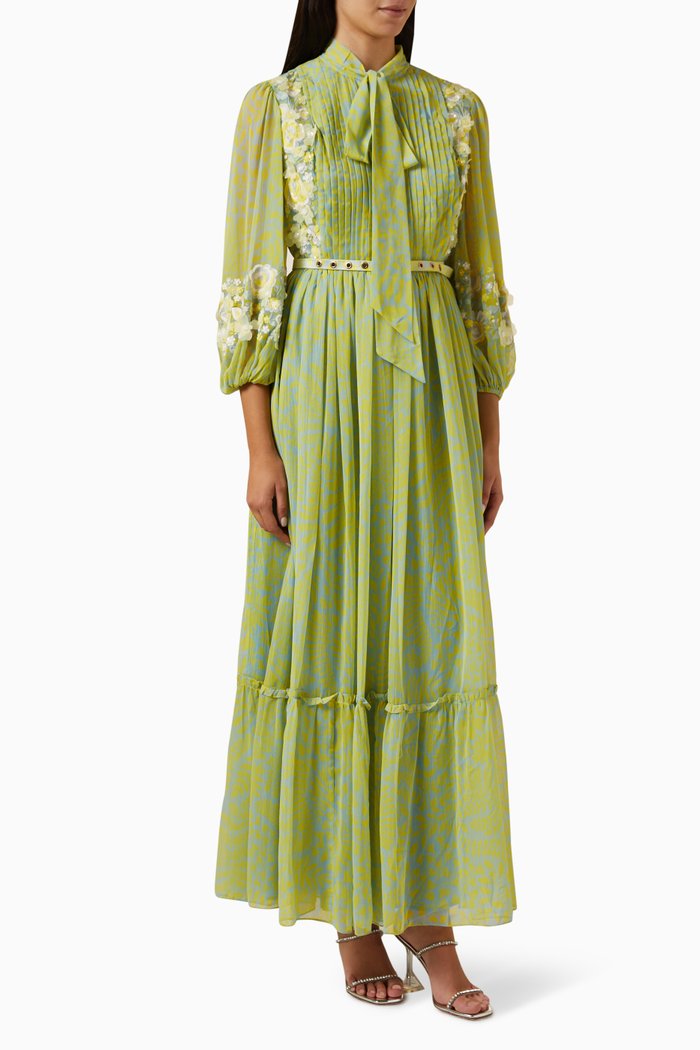 

Caravan Printed Maxi Dress in Chiffon, Green