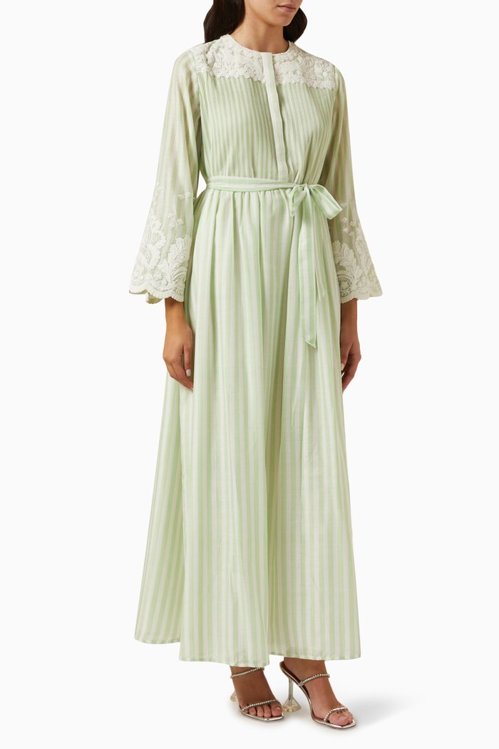 

Delicate Embroidered Maxi Dress in Cotton-silk, Neutral