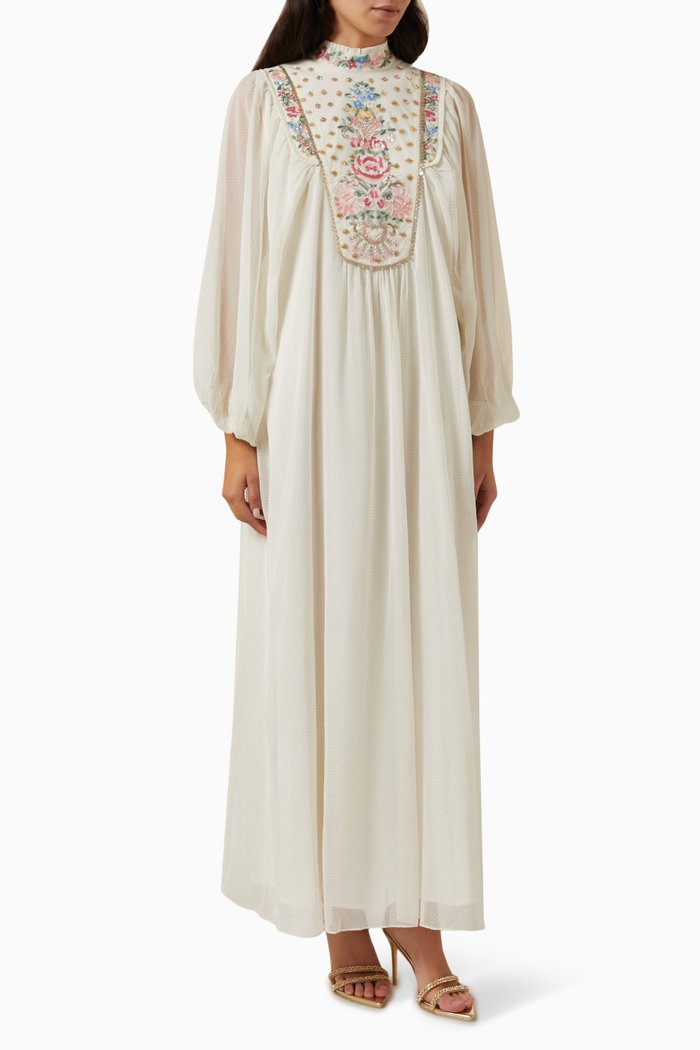 

Vienna Embroidered Maxi Dress in Chiffon, White