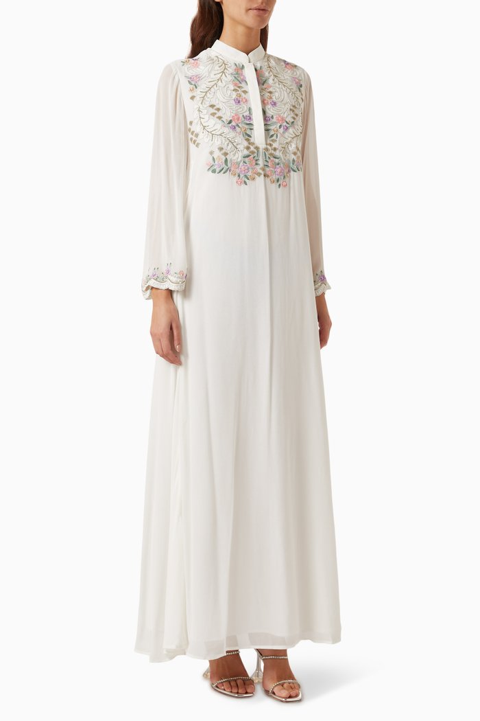 

Leah Floral-embroidered Maxi Dress in Georgette, White