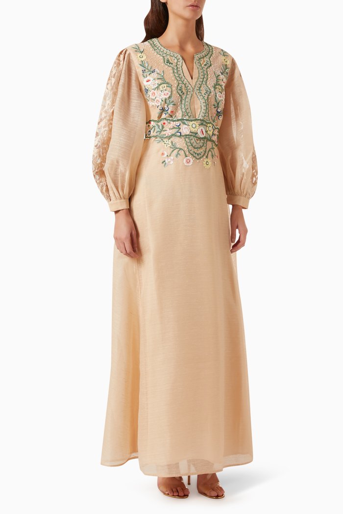 

Anna Embellished Maxi Dress in Organza, Neutral