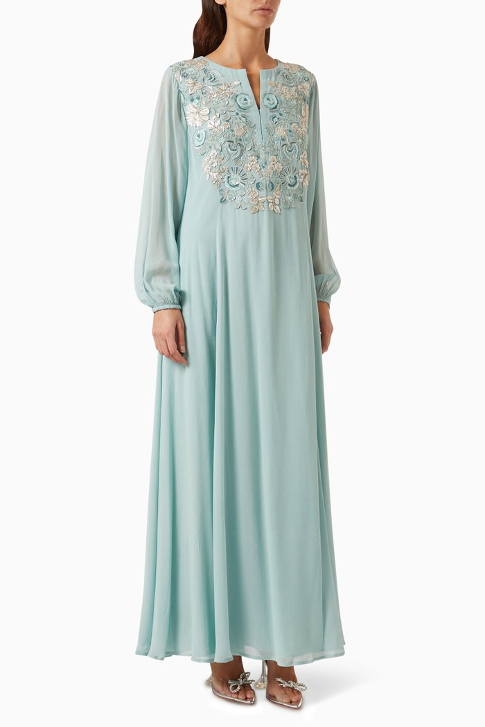 

Auriane Embroidered Maxi Dress in Georgette, Blue