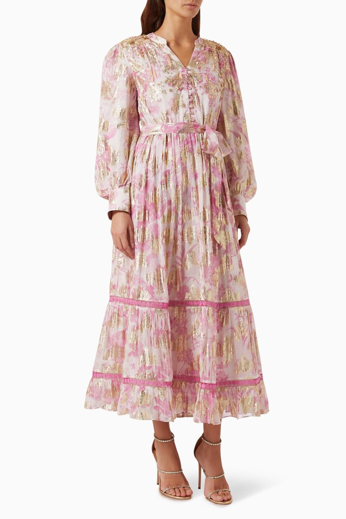 

Kasba Tiered Midi Dress in Lurex-georgette, Pink