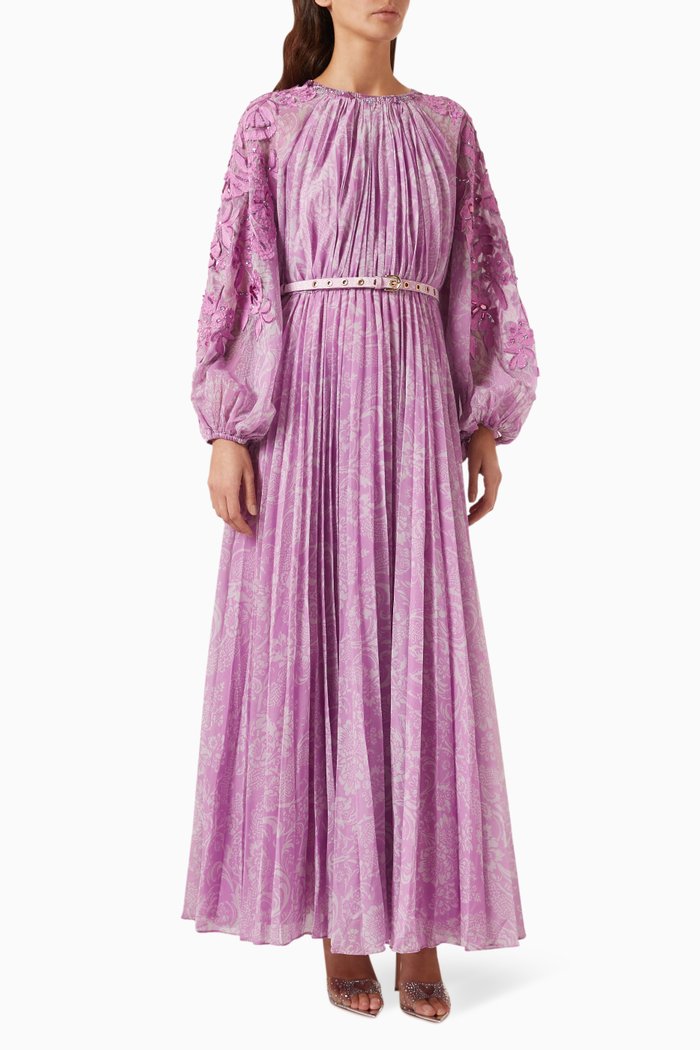 

Penelope Pleated Maxi Dress in Chiffon, Pink
