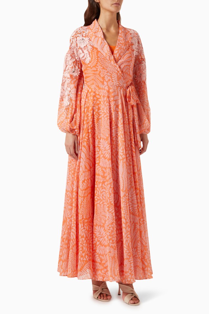 

Penelope Embellished Wrap Maxi Dress in Chiffon, Orange
