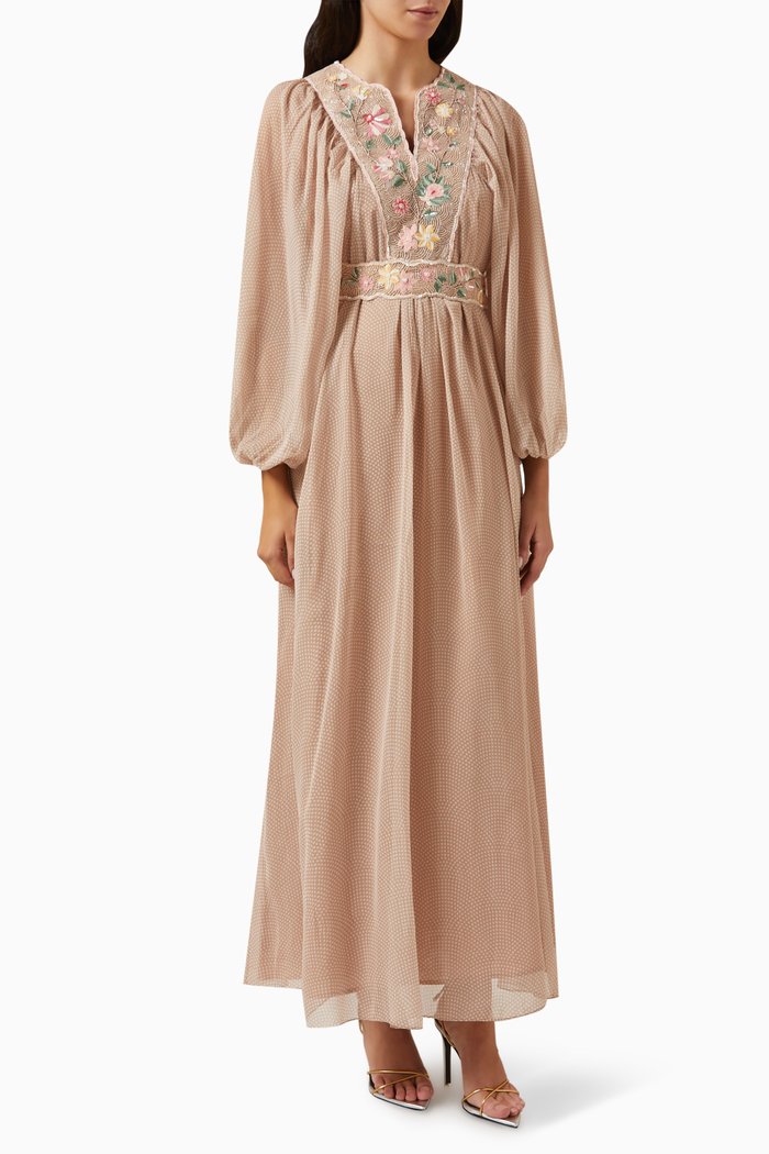 

Truce Embellished Maxi Dress in Chiffon, Neutral