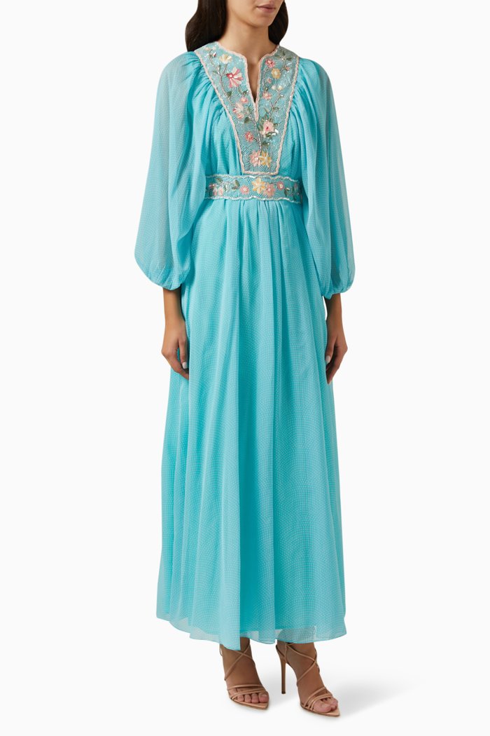 

Truce Embellished Maxi Dress in Chiffon, Blue