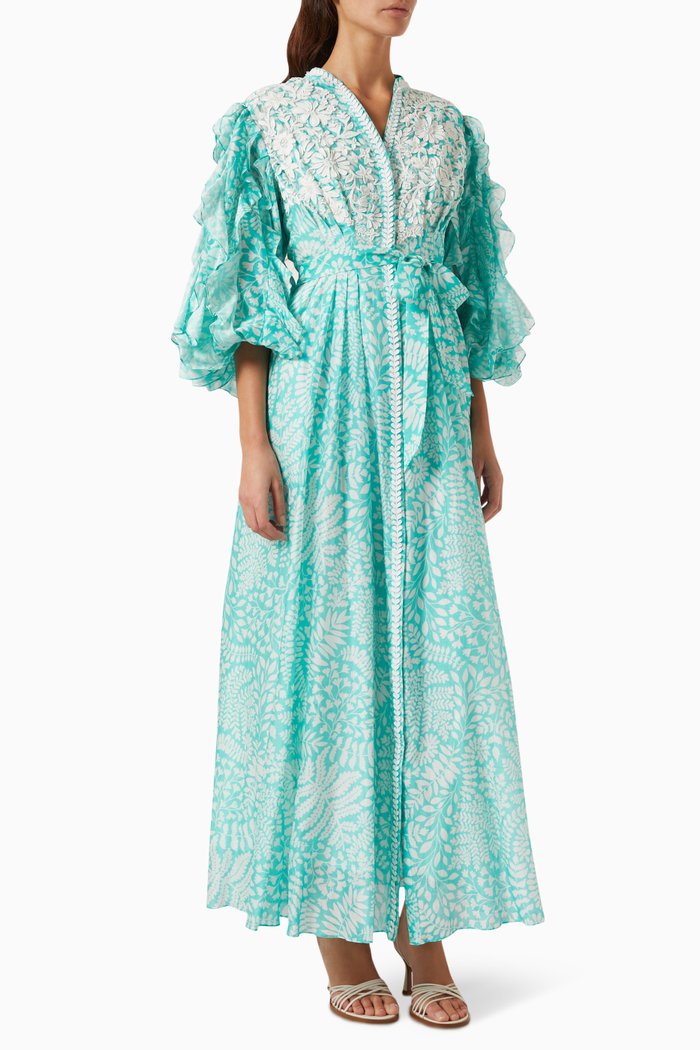 

Amy Printed Maxi Dress in Cotton-silk Blend, Blue