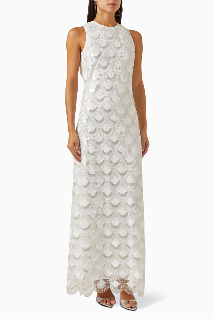 

Cut-out Maxi Dress in Sequins, White