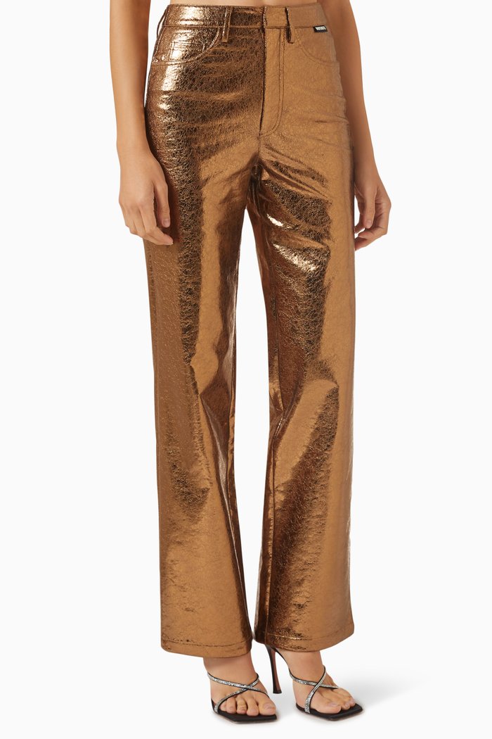 

High-waist Pants in Textured-fabric, Metallic