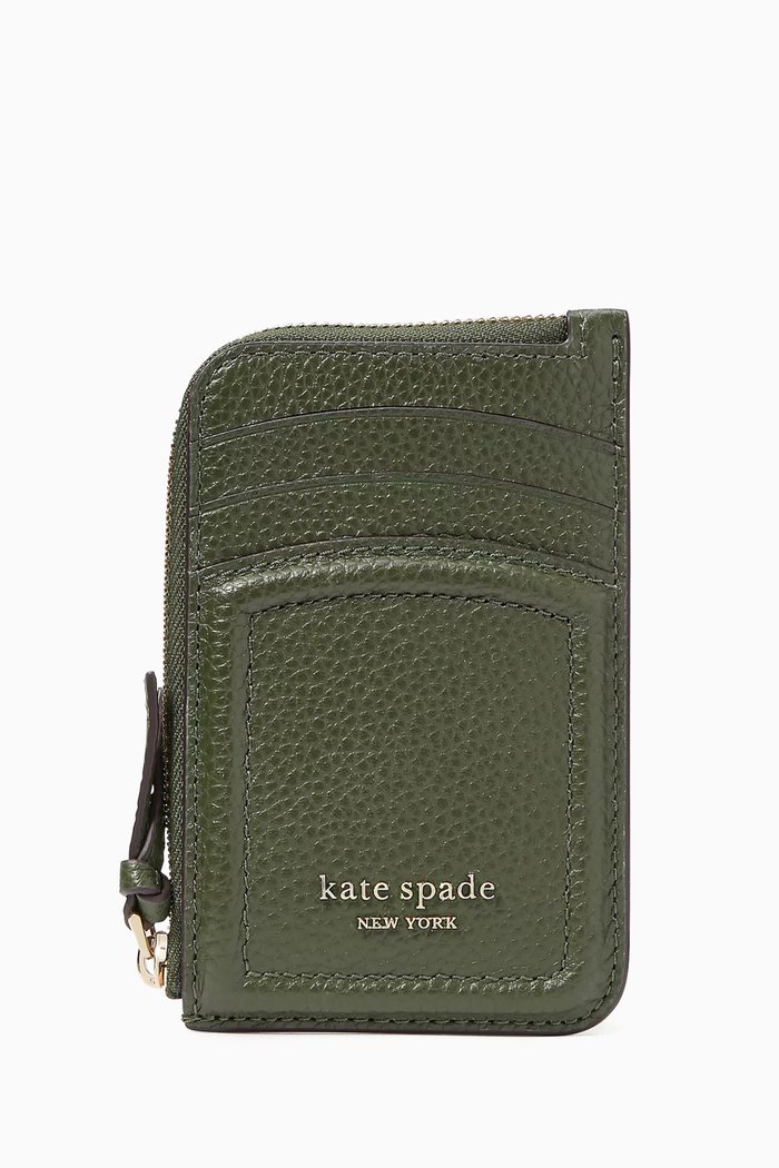 Knott Zip Card Holder in Leather, Green