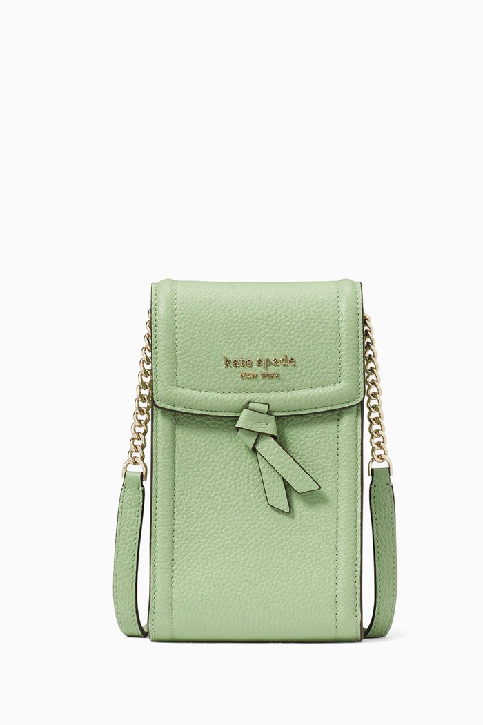 

Knott North South Phone Crossbody Bag in Leather, Green