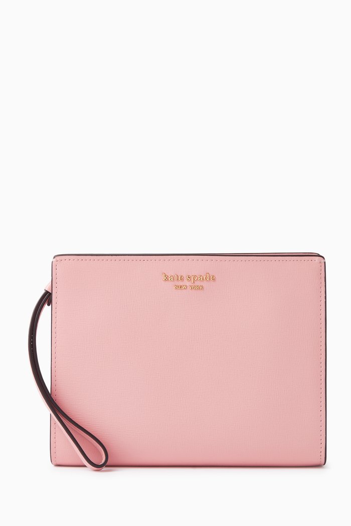 

Morgan Gusseted Wristlet in Leather, Pink