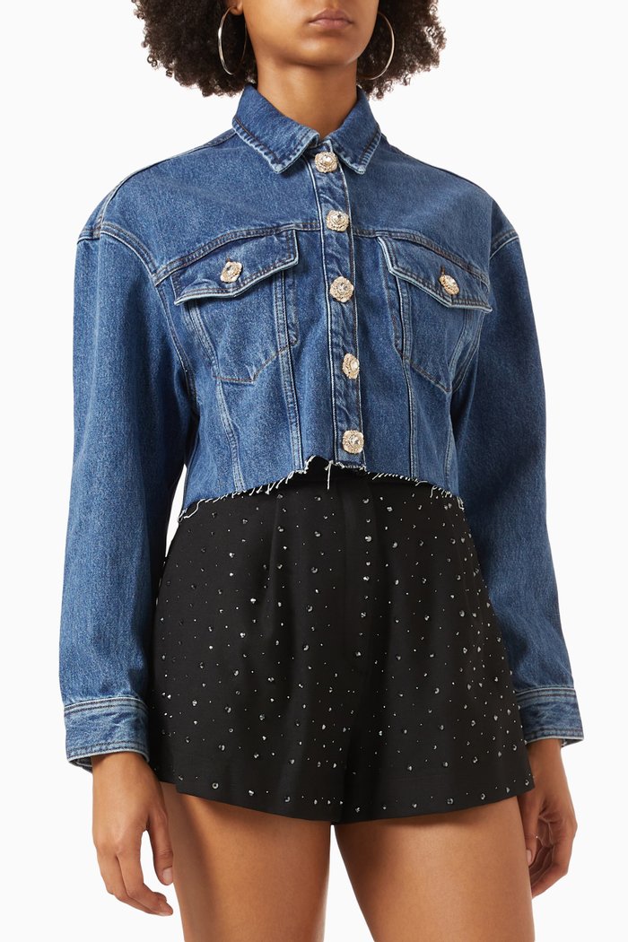 

Even Cropped Jacket in Denim, Blue