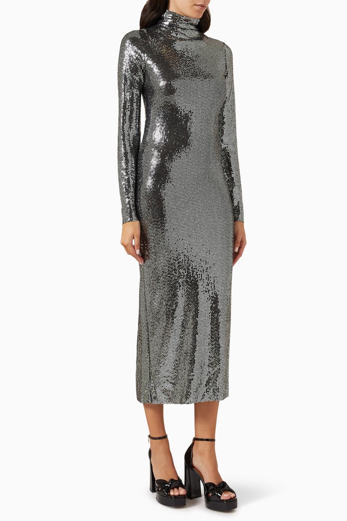 

Ripaji Midi Dress in Glitter Jersey, Silver