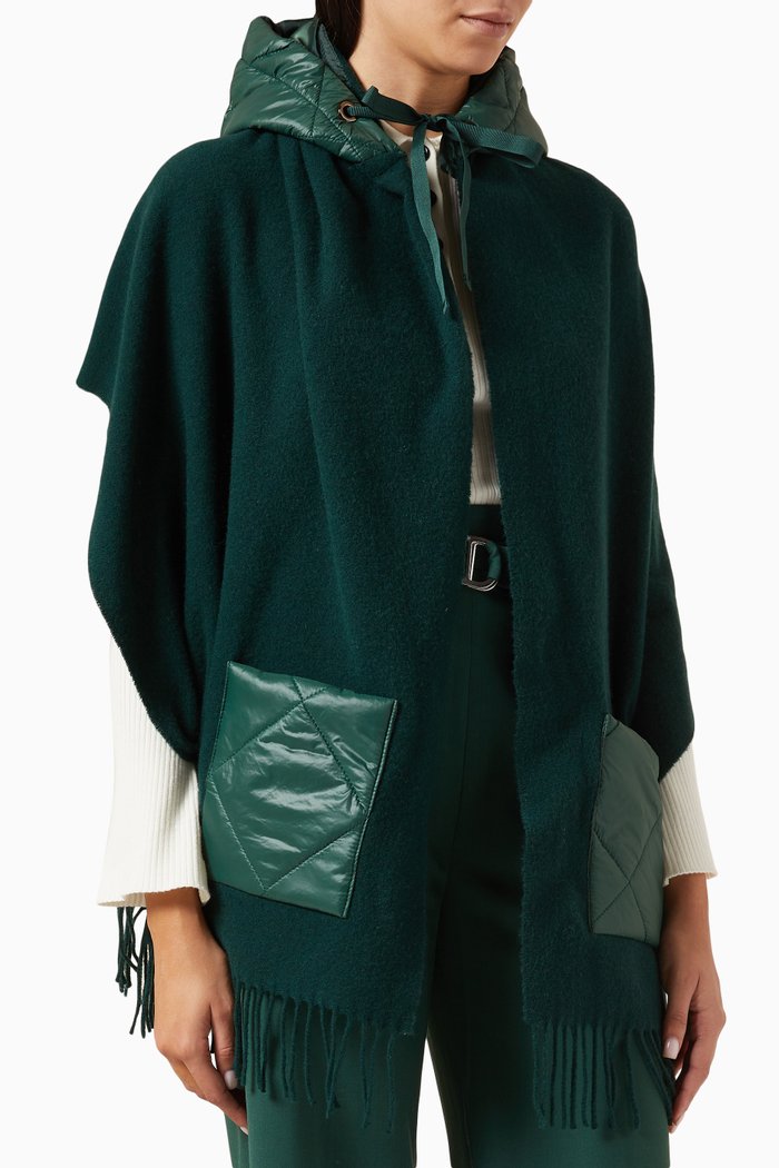 

Hooded Poncho in Wool-blend, Green