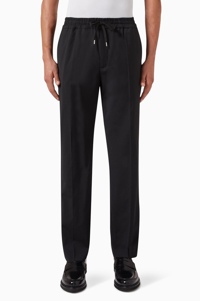 Alpha Drawstring Pants in Wool-blend, Black