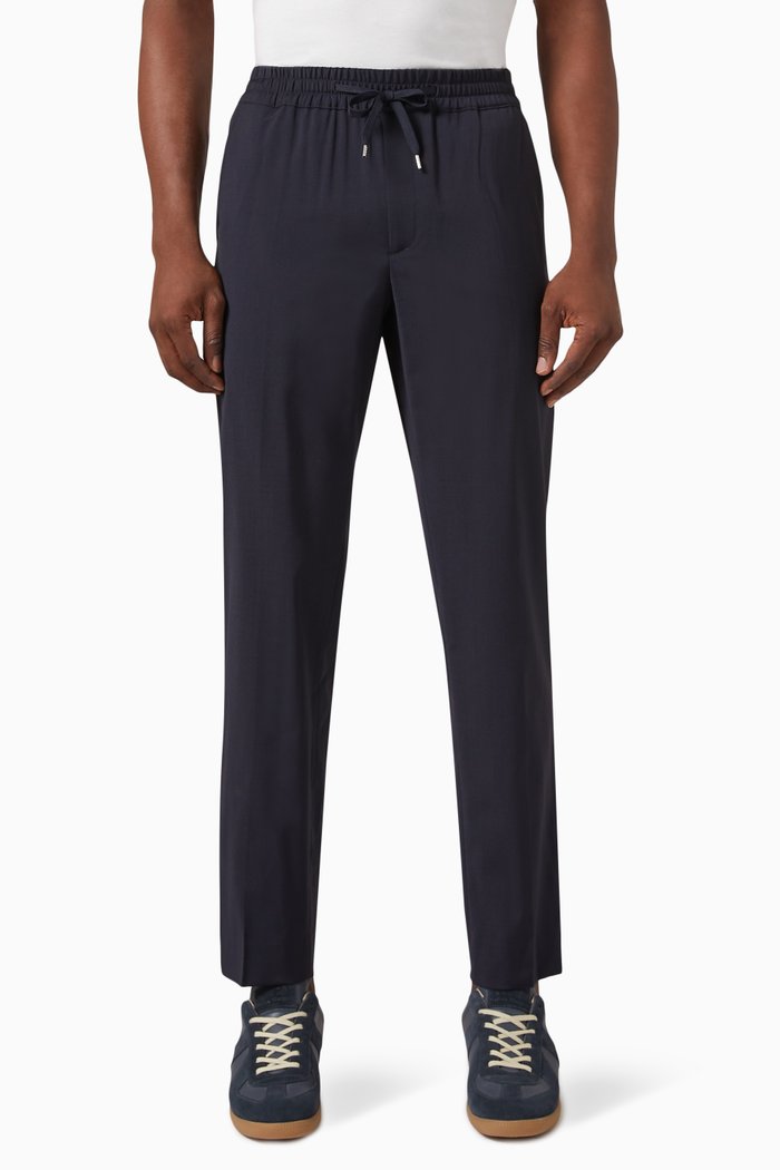

Alpha Drawstring Pants in Wool-blend, Blue