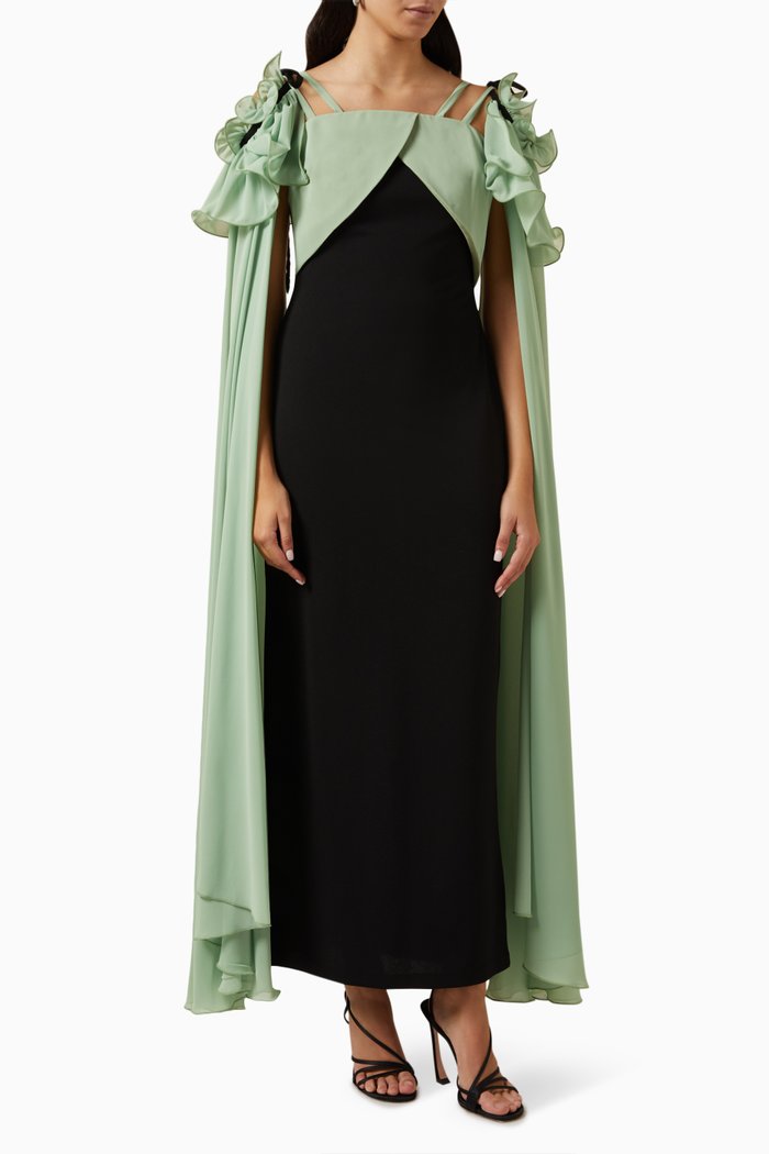 

Two-tone Cape Dress, Black