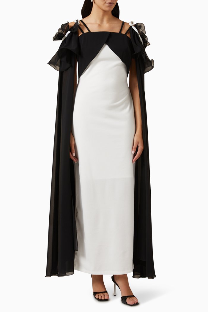 

Two-tone Cape Dress, Neutral