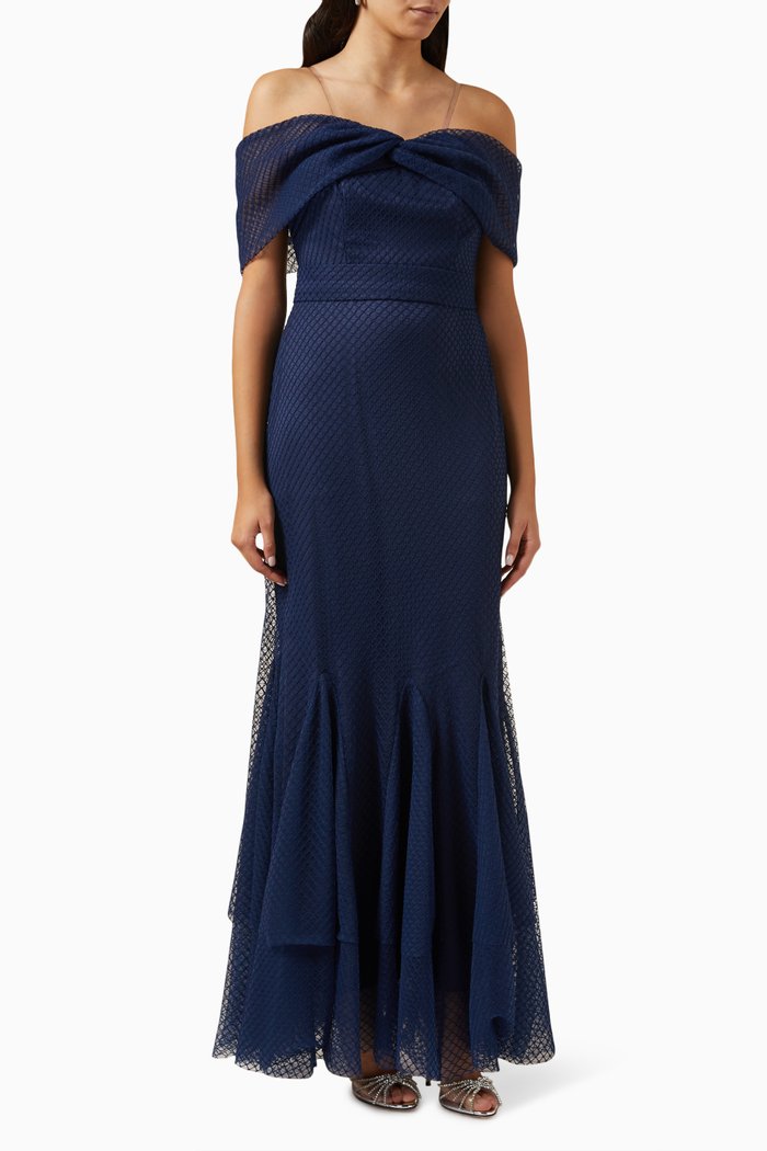 Off-the-shoulders Maxi Dress, Blue