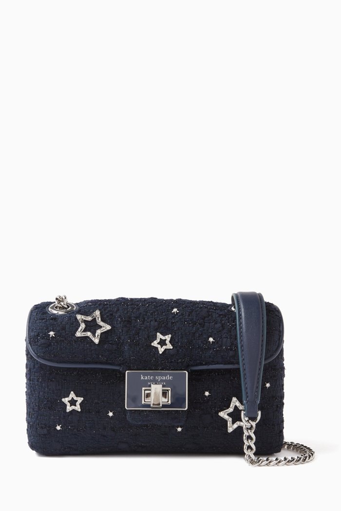 

Small Evelyn Embellished Crossbody Bag in Tweed, Blue