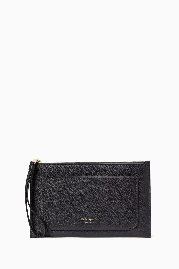 Ava Wristlet Wallet in Leather, Black