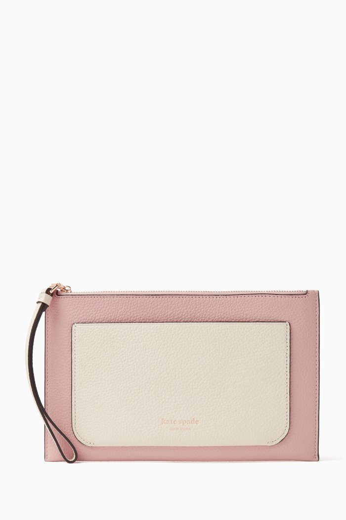 Ava Wristlet Wallet in Leather, Pink