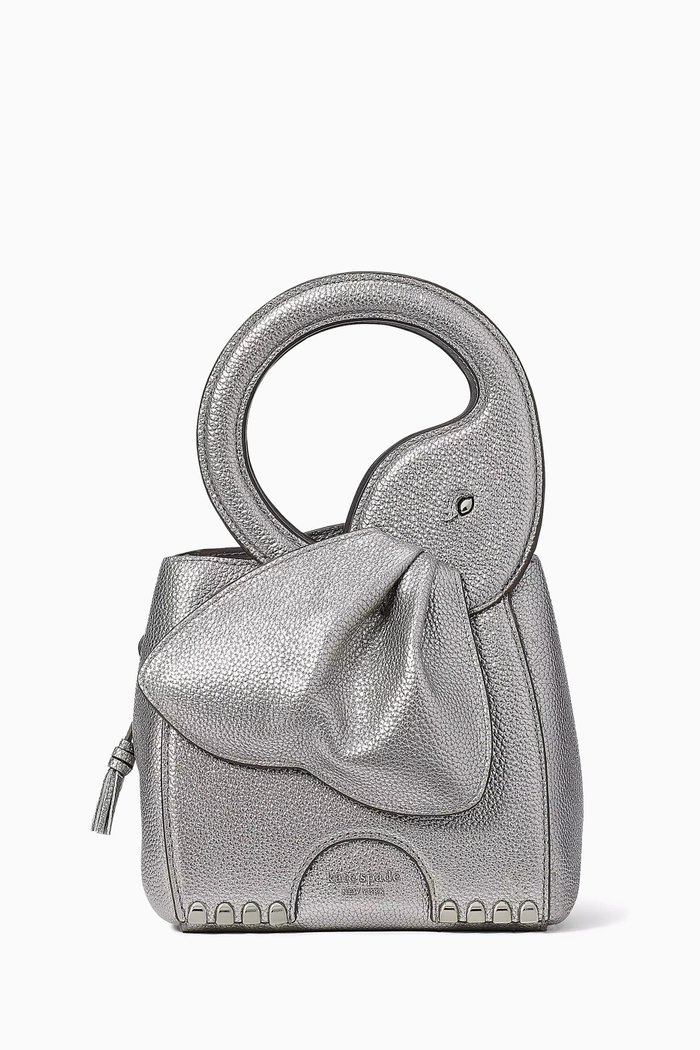 

Ellie 3D Elephant Top-handle Bag in Metallic Leather, Silver