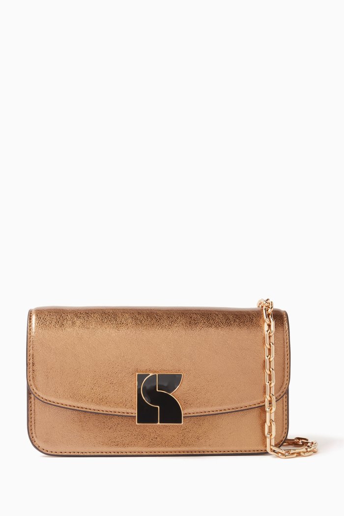 

Small Dakota Crossbody Bag in Metallic Leather, Gold