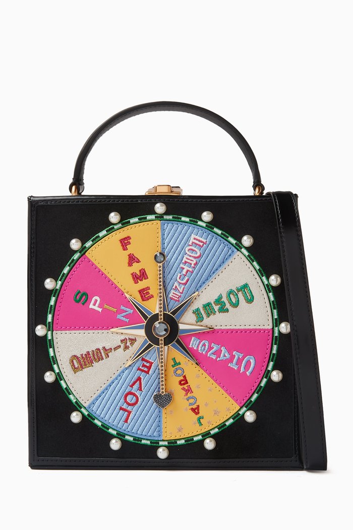 

Fortune Favors 3D Embellished Top-handle Bag in Leather, Black
