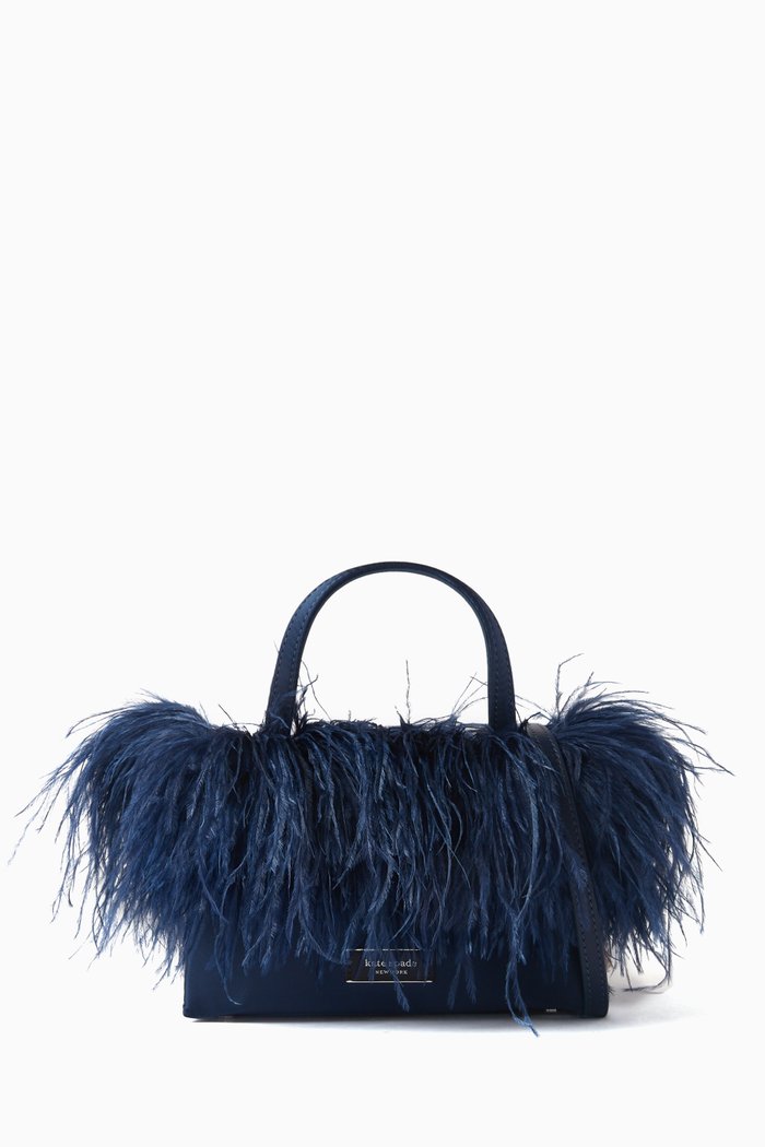 

Mini Sam Feather Tote Bag in Satin, Blue