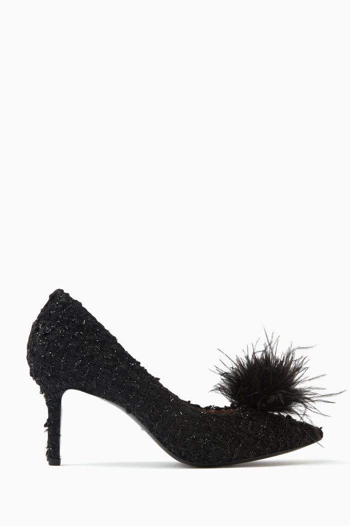 

Marabou Feather Pumps in Tweed-boucle, Black