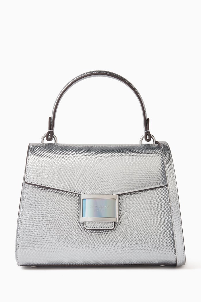 

Small Katy Top-handle Bag in Lizard-embossed Leather, Silver