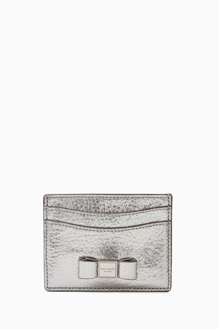 

Morgan Bow Cardholder in Metallic Leather, Silver