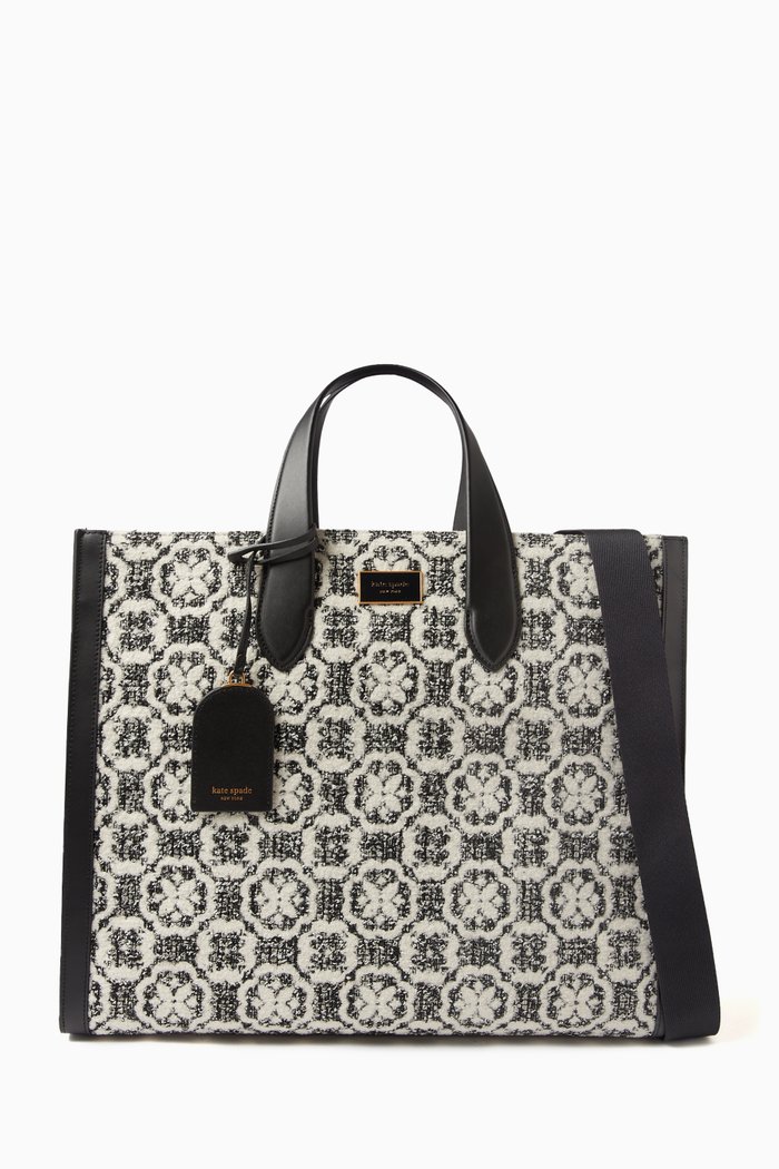 

Large Manhattan Spade Flower Tote Bag in Fabric & Leather, Black