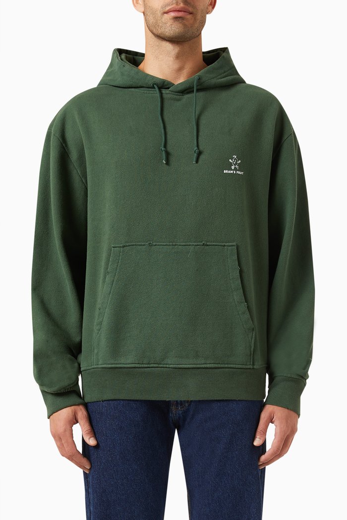 

Distressed Hoodie in Cotton, Green