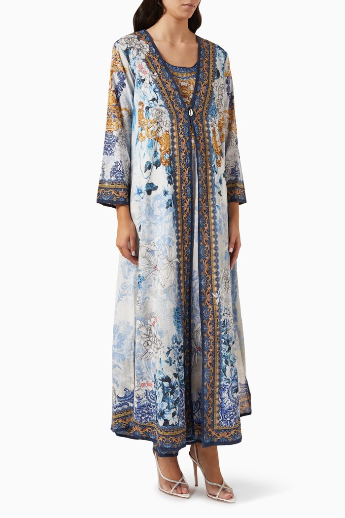 

Printed Dress & Jacket Set in Cotton, Blue