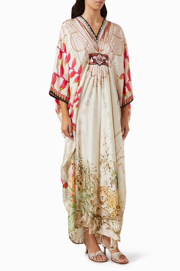 

Embellished-brooch Kaftan in Silk, Neutral