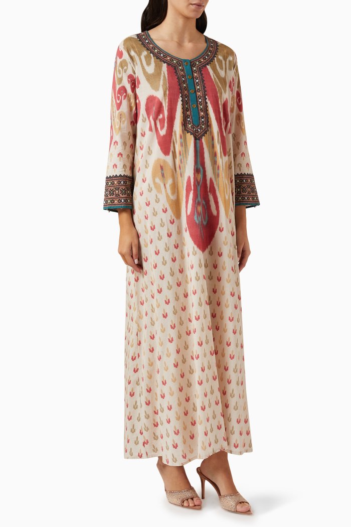 

Printed Jalabiya Dress in Cotton, Pink