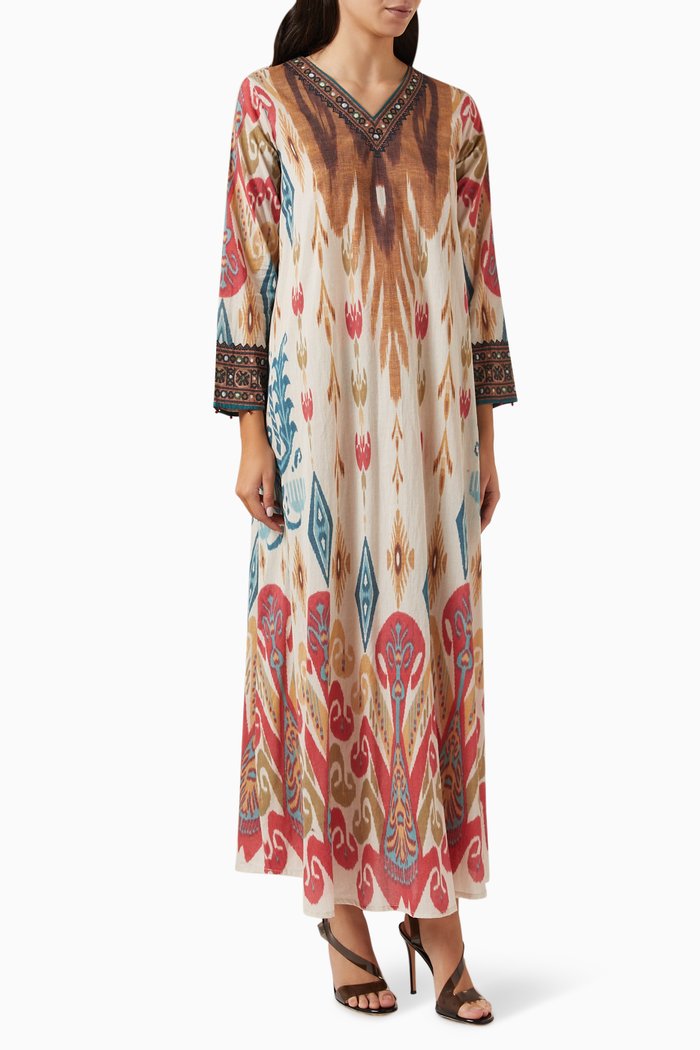 

Printed Jalabiya Dress in Cotton, Pink